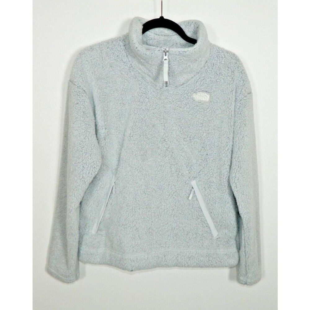 The North Face Pullover Jacket Women's Size Medium Fleece Gray Blue Fuzzy Comfy